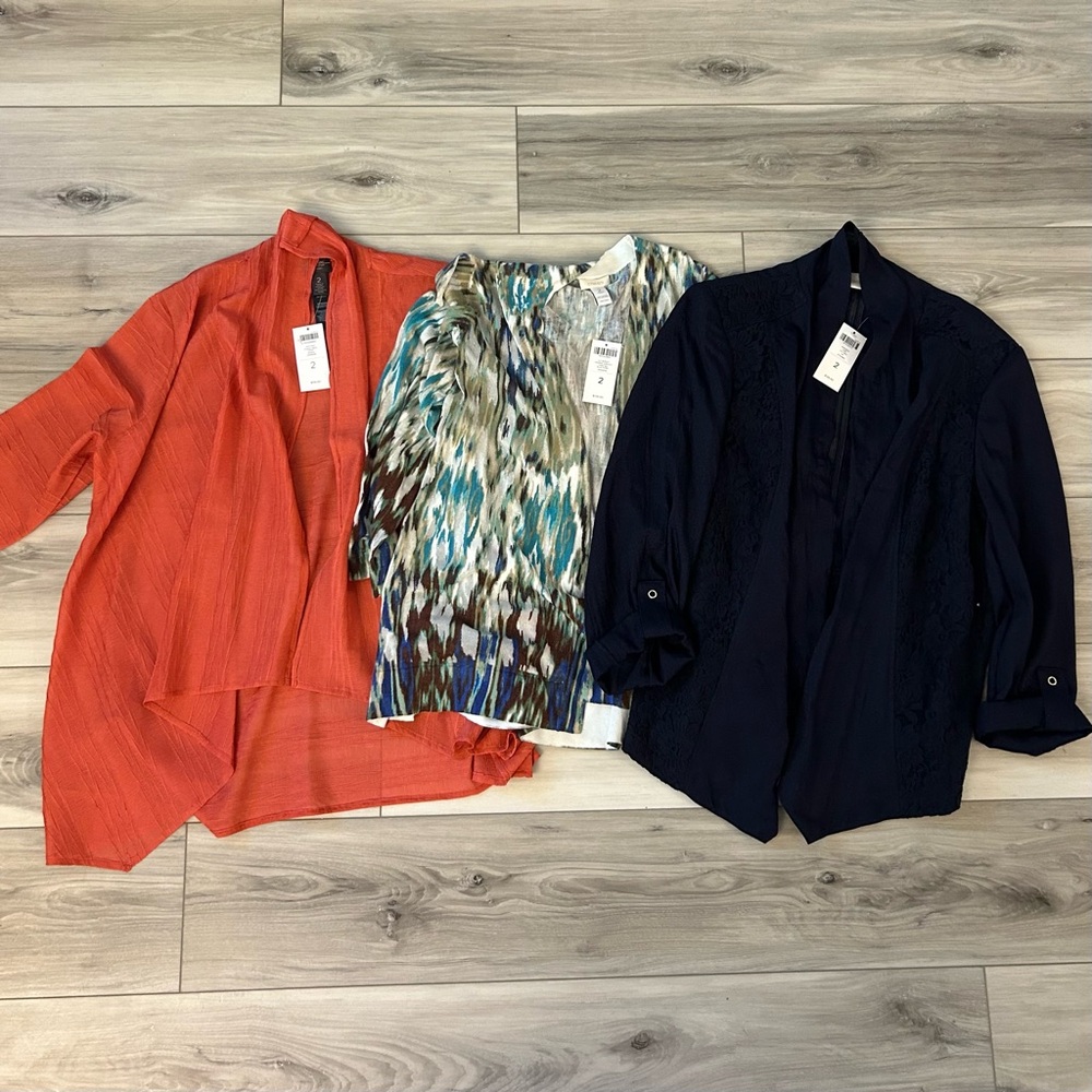 Chicos Cardigan Bundle Of 3 NWT Mixed Styles Open Front Size 2 Retail Value $357